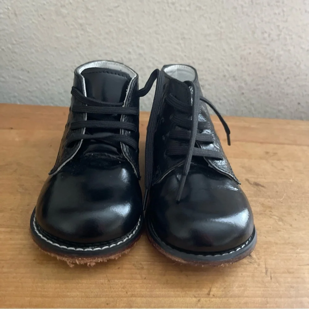 Josmo Black Leather Lace Up Baby Toddler Walking Shoes Boys Sz 7.5